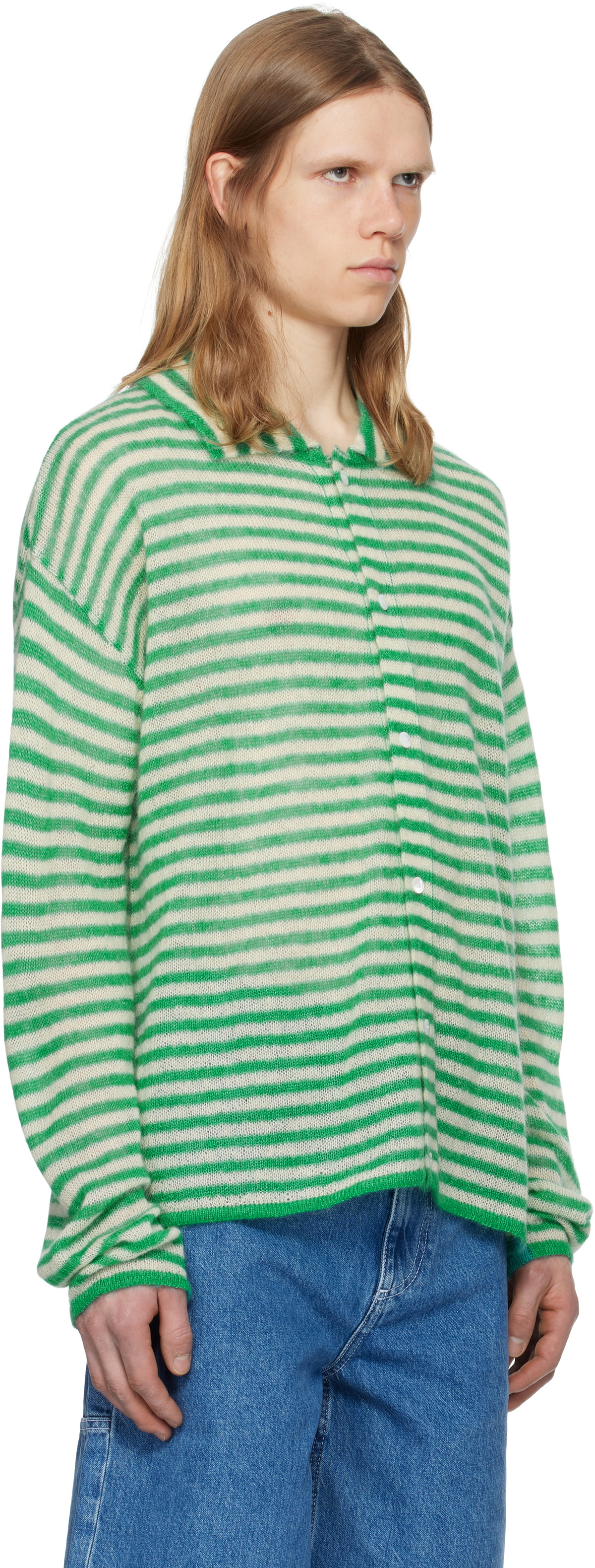 SUNNEI Off-White & Green Striped Mohair Cardigan