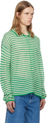 SUNNEI Off-White & Green Striped Mohair Cardigan