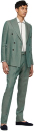 DOPPIAA Green Linen Aareseant Double-Breasted Suit