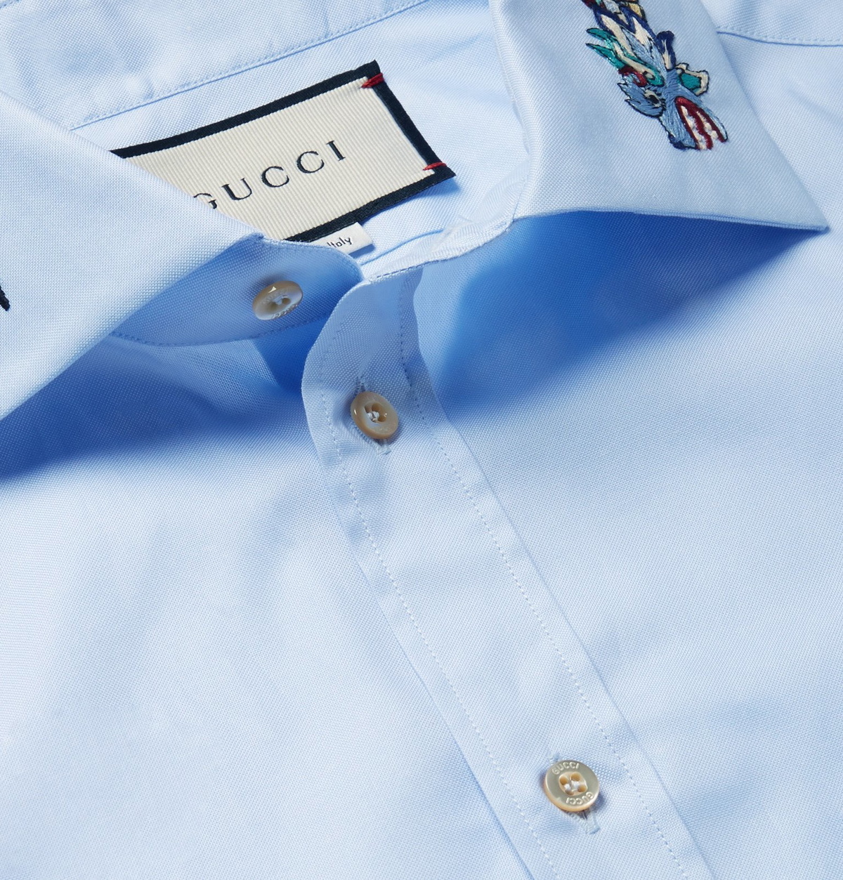 Embroidered Cotton Shirt in Blue - Gucci