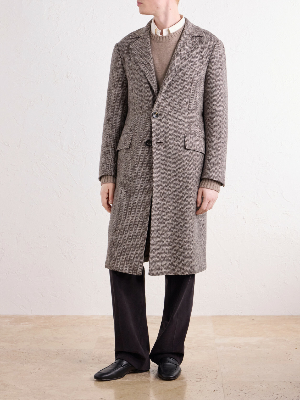 Kiton - Herringbone Cashmere and Wool-Blend Coat - Brown
