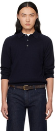 Drake's Navy Merino Wool Knitted Polo