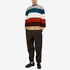 Maison Kitsuné Men's Tonal Fox Head Patch Block Stripe Crew Knit in Multicolour Stripes