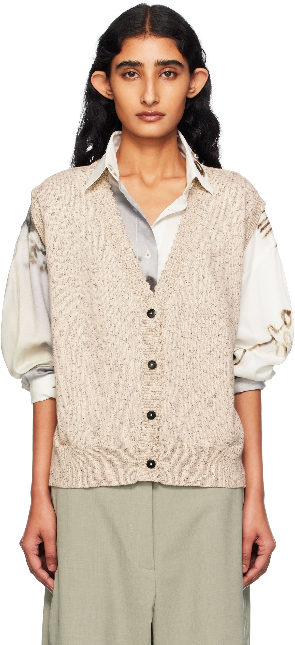 Cordera Beige Flecked Cotton Waistcoat Cardigan