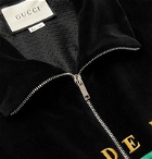 Gucci - Logo-Embroidered Cotton-Blend Velvet Zip-Up Sweatshirt - Black