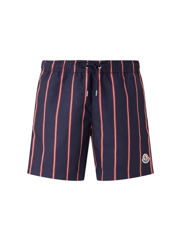 Photo: Moncler - Straight-Leg Mid-Length Striped Swim Shorts - Blue