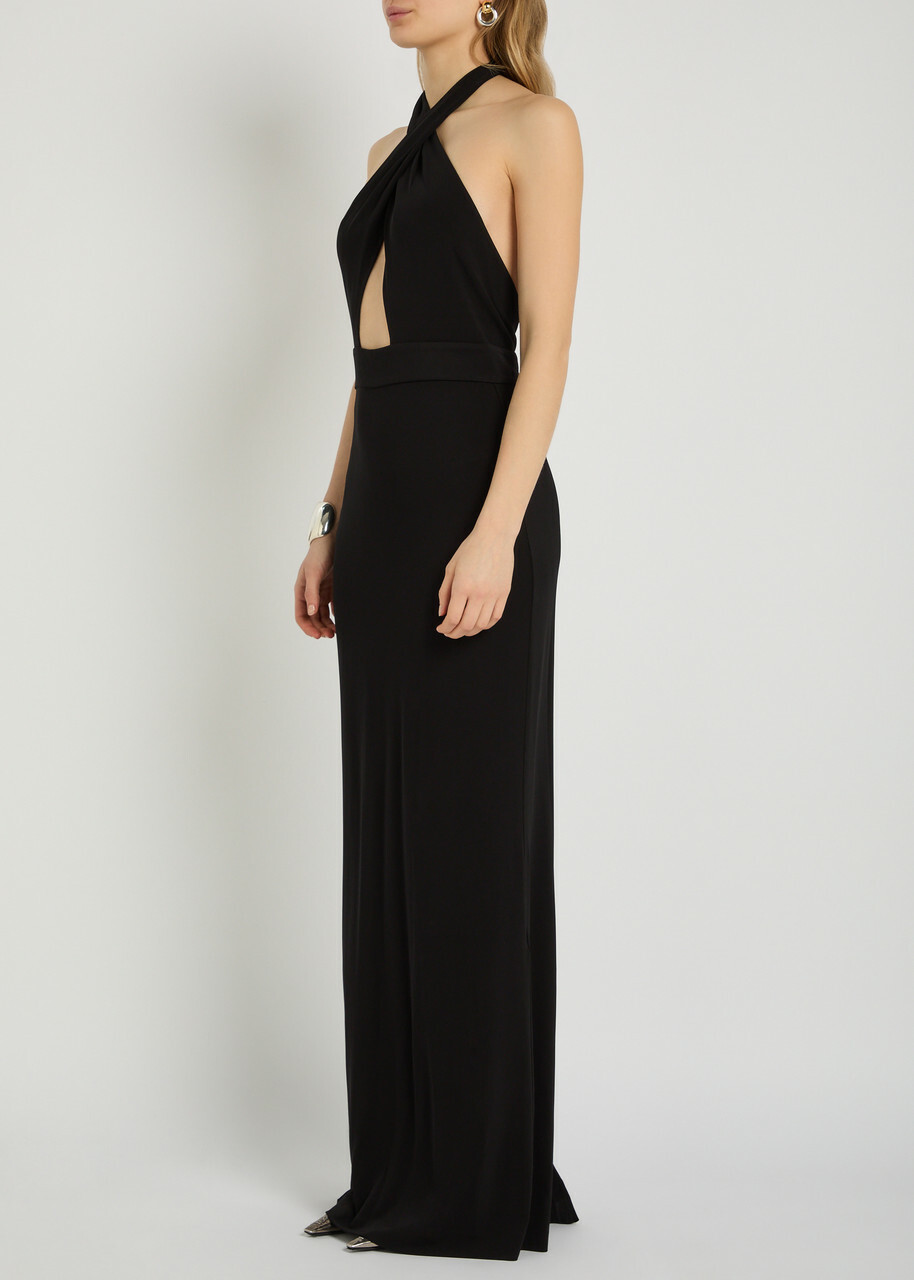 Nili Lotan Lita Halterneck Stretch-jersey Gown Black