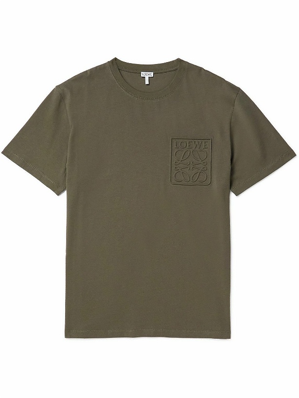 Photo: Loewe - Anagram Debossed Cotton-Jersey T-Shirt - Green