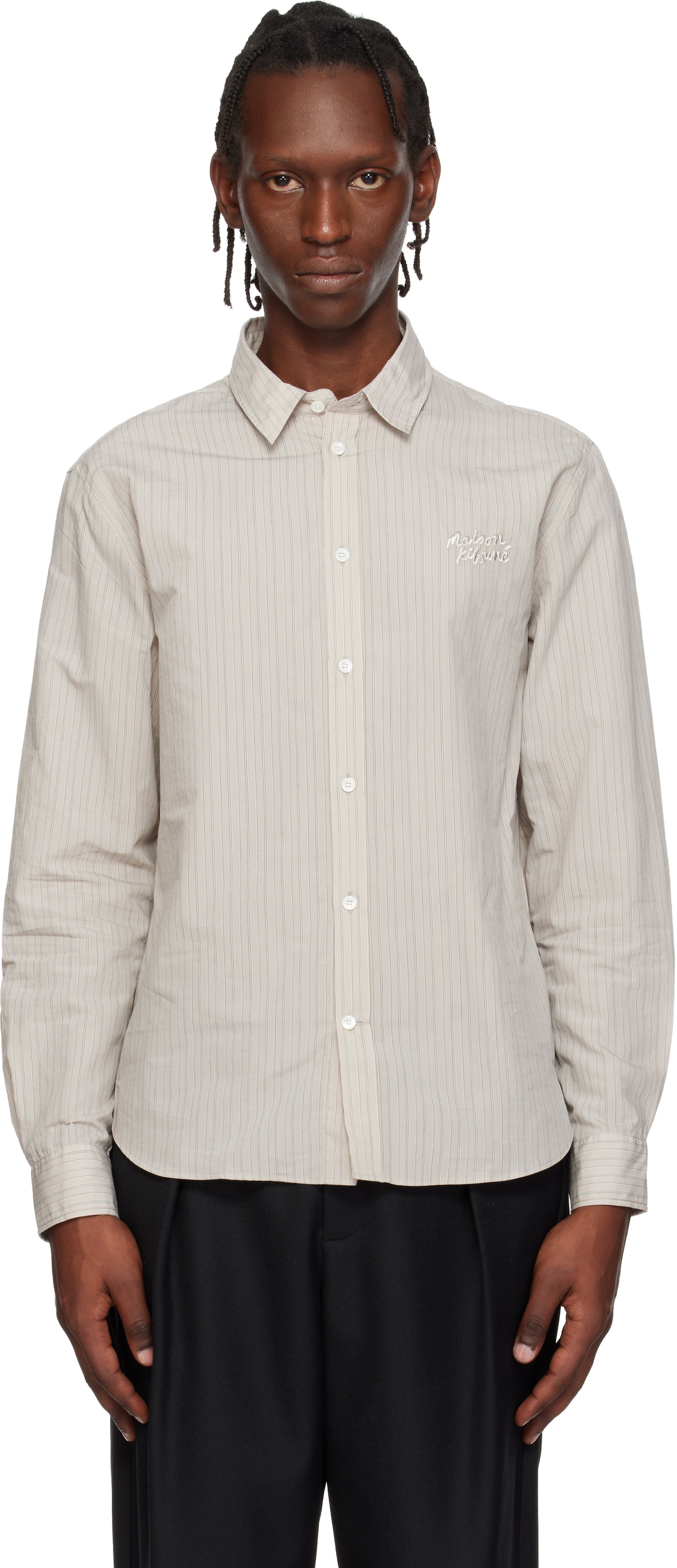 Maison Kitsuné Beige 'Maison Kitsuné' Handwriting Casual Shirt