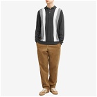 Beams Plus Men's 12g Stripe Knit Long Sleeve Polo Shirt in Black