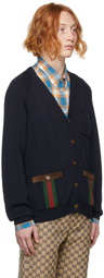 Gucci Navy Wool Web Cardigan