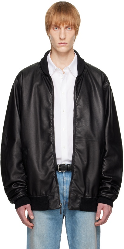 Photo: The Row Black Shawn Leather Bomber Jacket