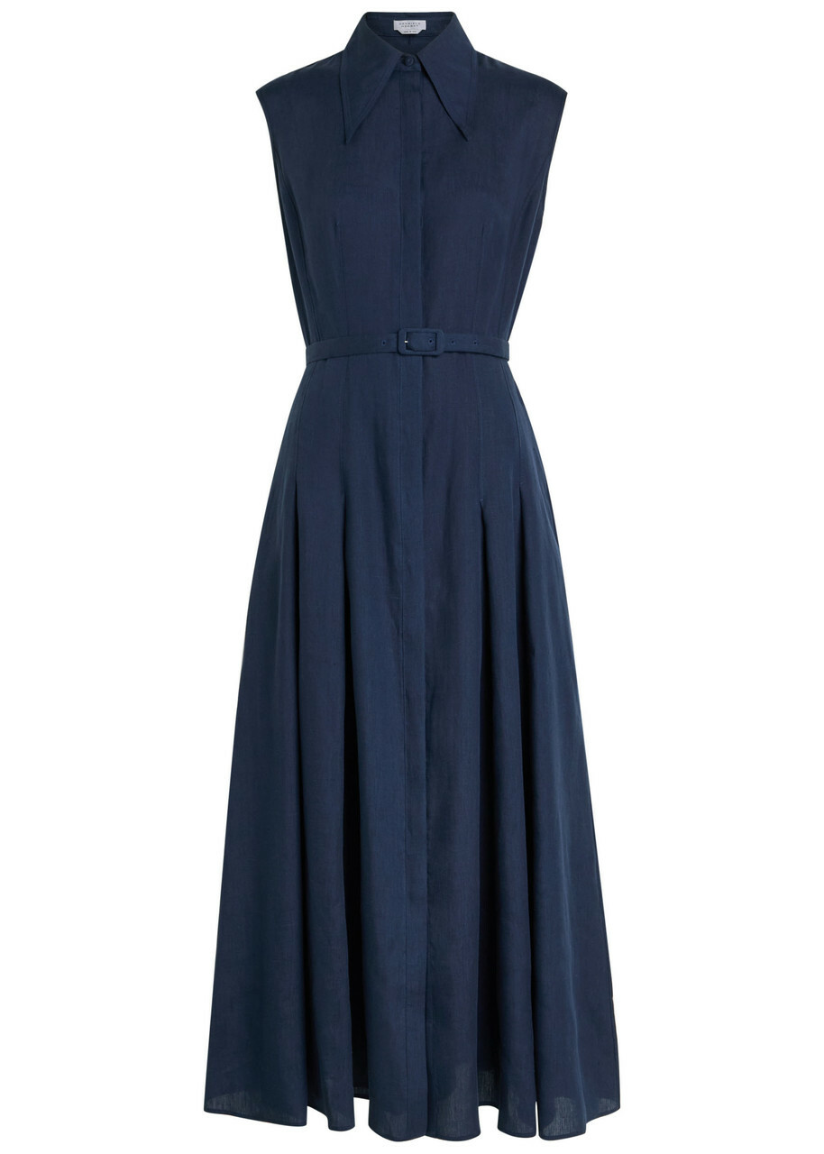 Gabriela Hearst Durand Belted Linen Shirt Dress Navy
