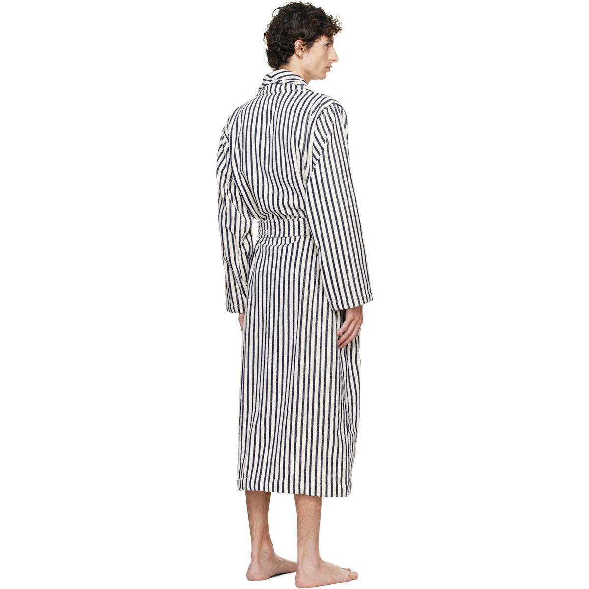 Tekla White & Navy Terry Classic Bathrobe