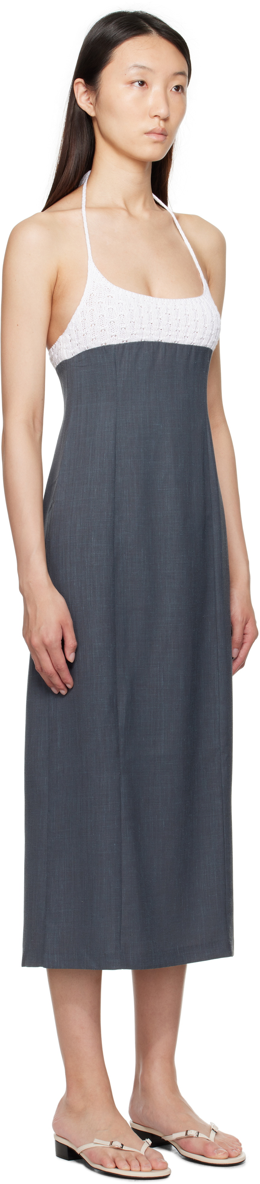 Paloma Wool Gray & White Jody Midi Dress