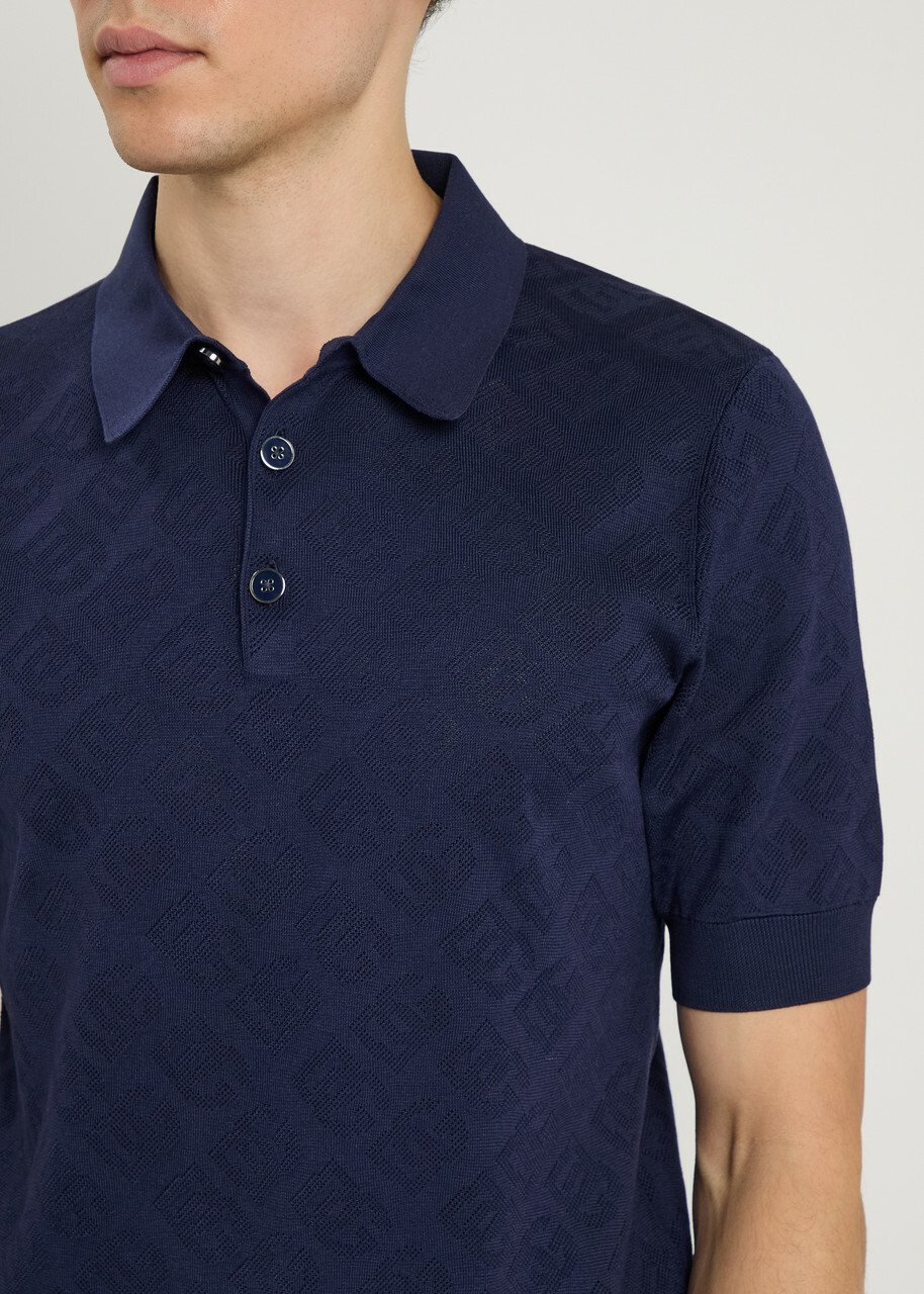 Dolce & Gabbana Logo-jacquard Silk Polo Shirt Blue