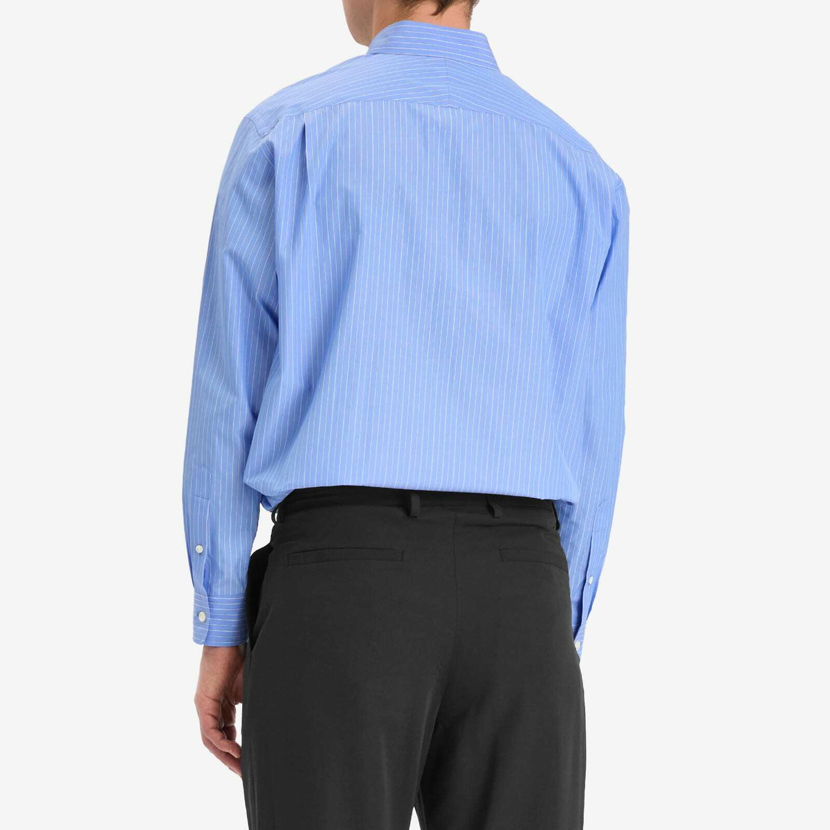 Auralee Men's Suvin High Count Cloth Stripe Shirt in Blue Stripe