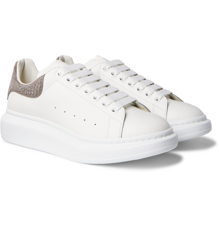 Photo: ALEXANDER MCQUEEN - Exaggerated-Sole Croc Effect Suede-Trimmed Leather Sneakers - White
