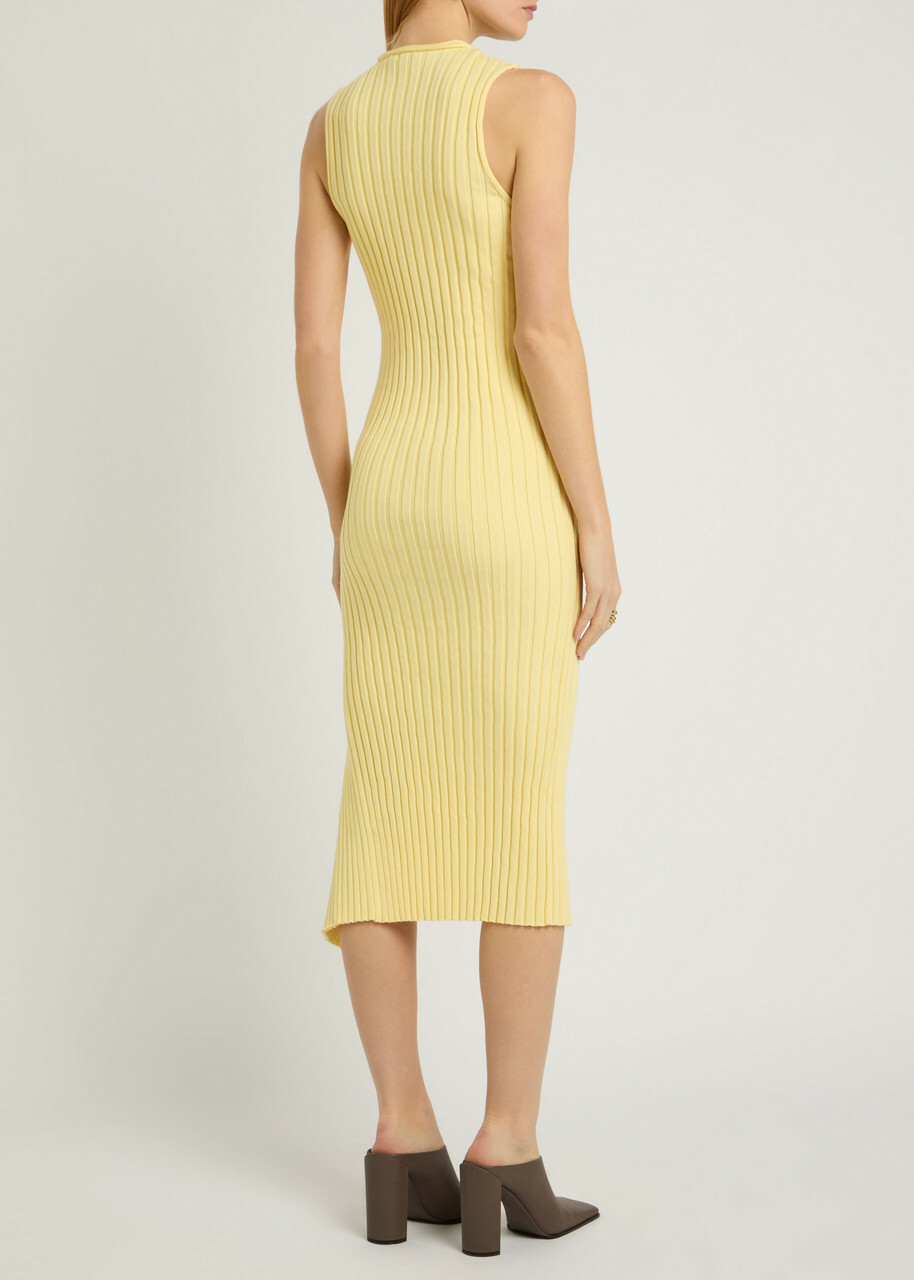 Stella Mccartney Ribbed Cotton Midi Dress Yellow
