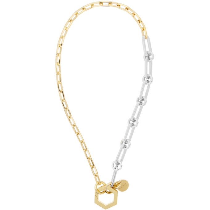 Photo: Givenchy Gold and Silver Short Hexagonal Hook and Chains Necklace