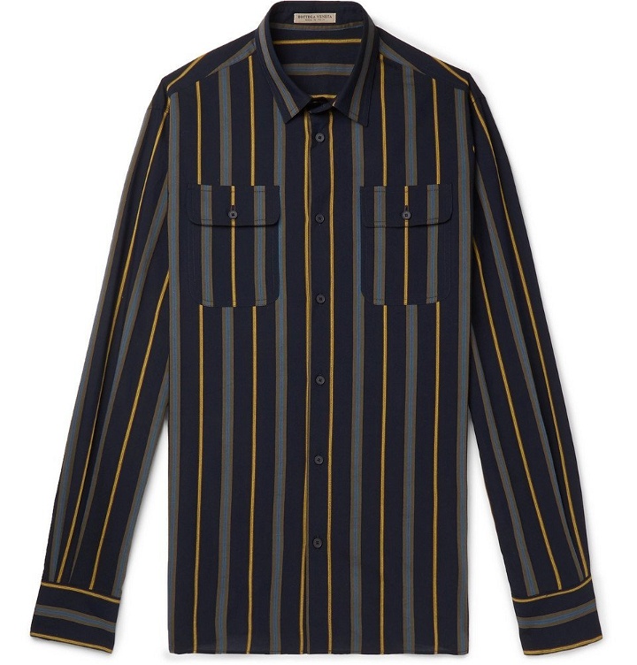 Photo: Bottega Veneta - Slim-Fit Striped Cotton-Poplin Shirt - Men - Navy