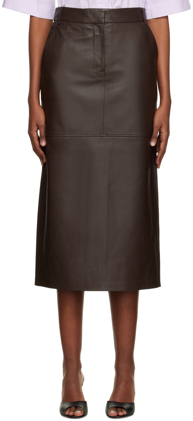 CAMILLA AND MARC Brown Ramone Leather Midi Skirt