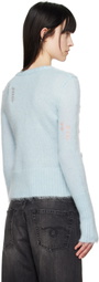R13 Blue Elongated Shrunken Crewneck Cardigan