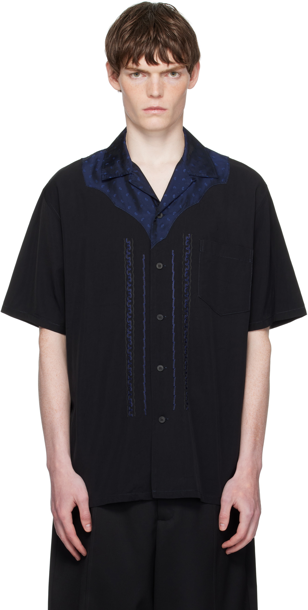 Toga Virilis Navy Slab Tropical Fringe Shirt Toga Virilis