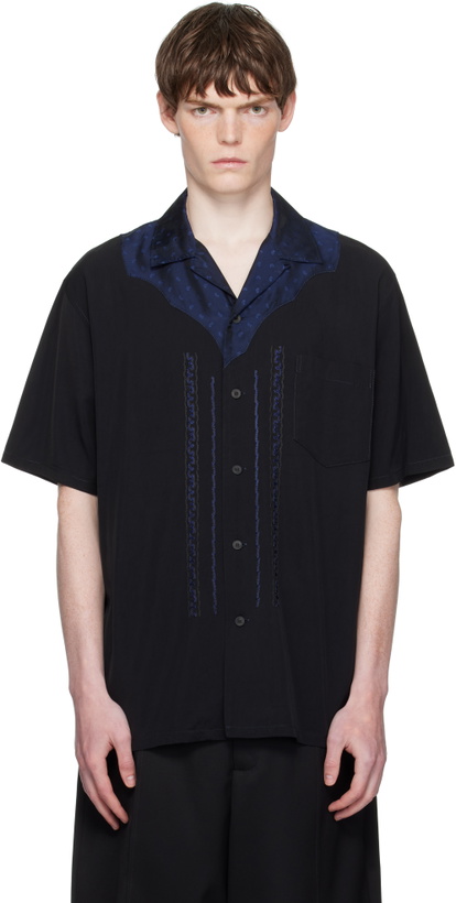 Photo: Toga Virilis Black Viscose Twill Short Sleeve Shirt