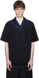 Toga Virilis Black Viscose Twill Short Sleeve Shirt