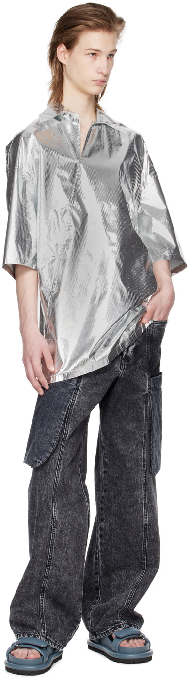 T/SEHNE Silver Asymmetric Slash Shirt