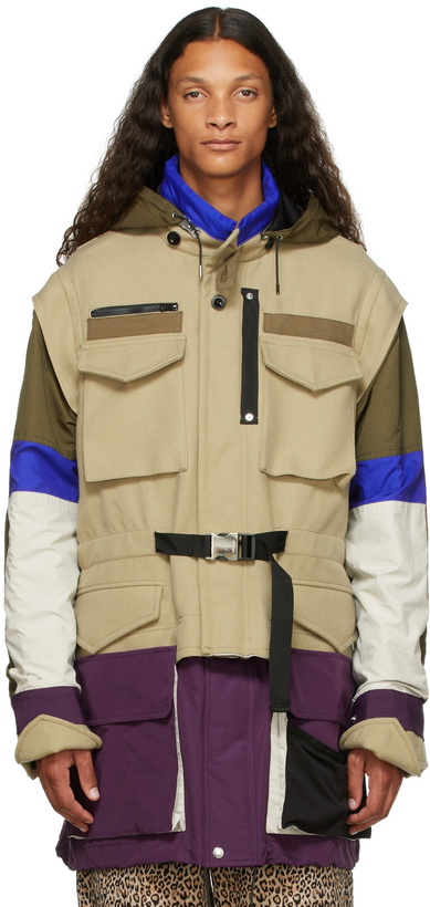 Photo: Sacai Beige & Green Melton Jacket