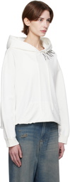 MM6 Maison Margiela White Raw Hem Hand Painted Logo Hoodie
