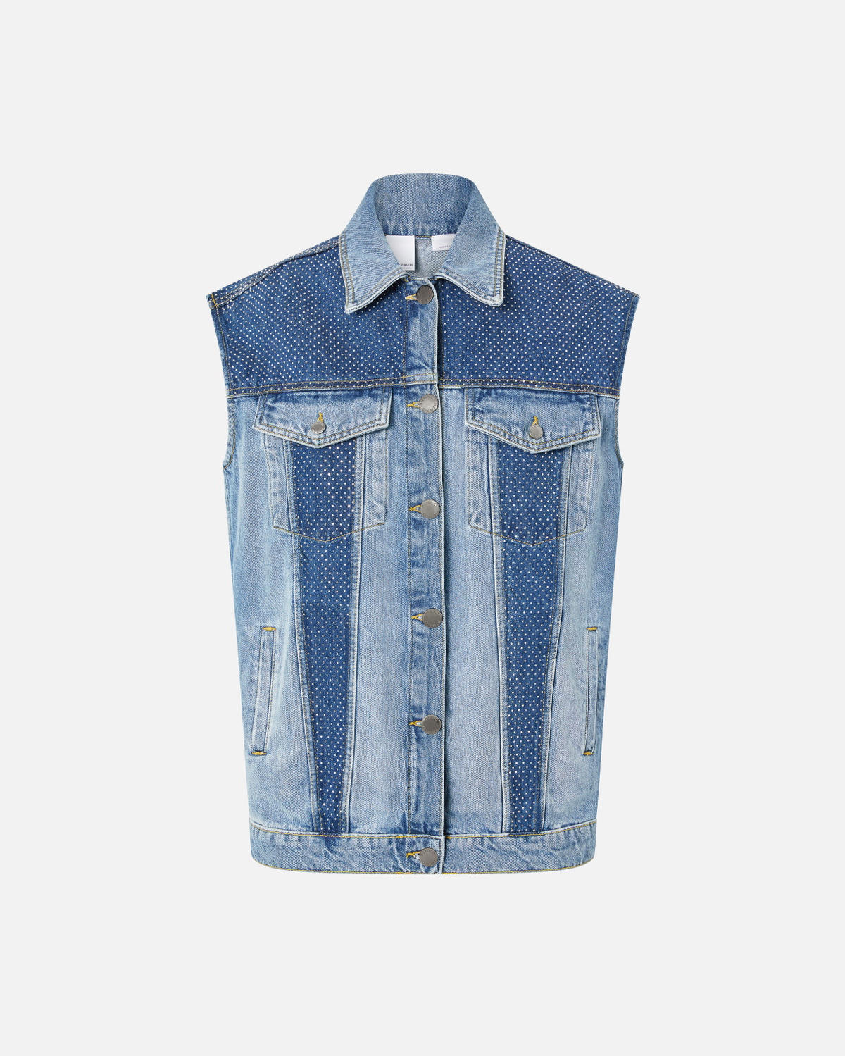 Pinko Sleeveless Denim Jacket With Mini Studs Mid Wash