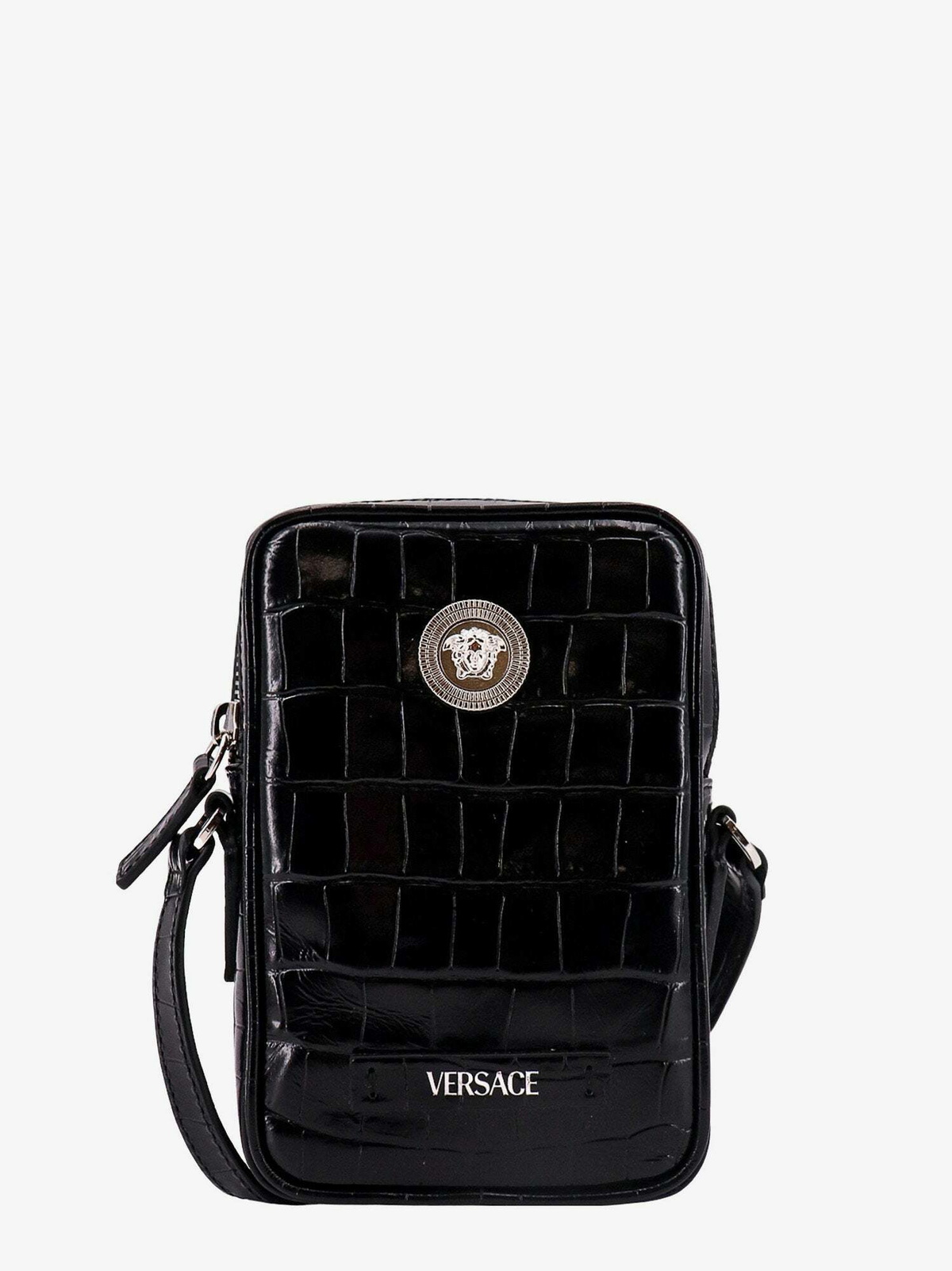 Versace Logo Jacquard Dopp Kit in Black-Ruthenium