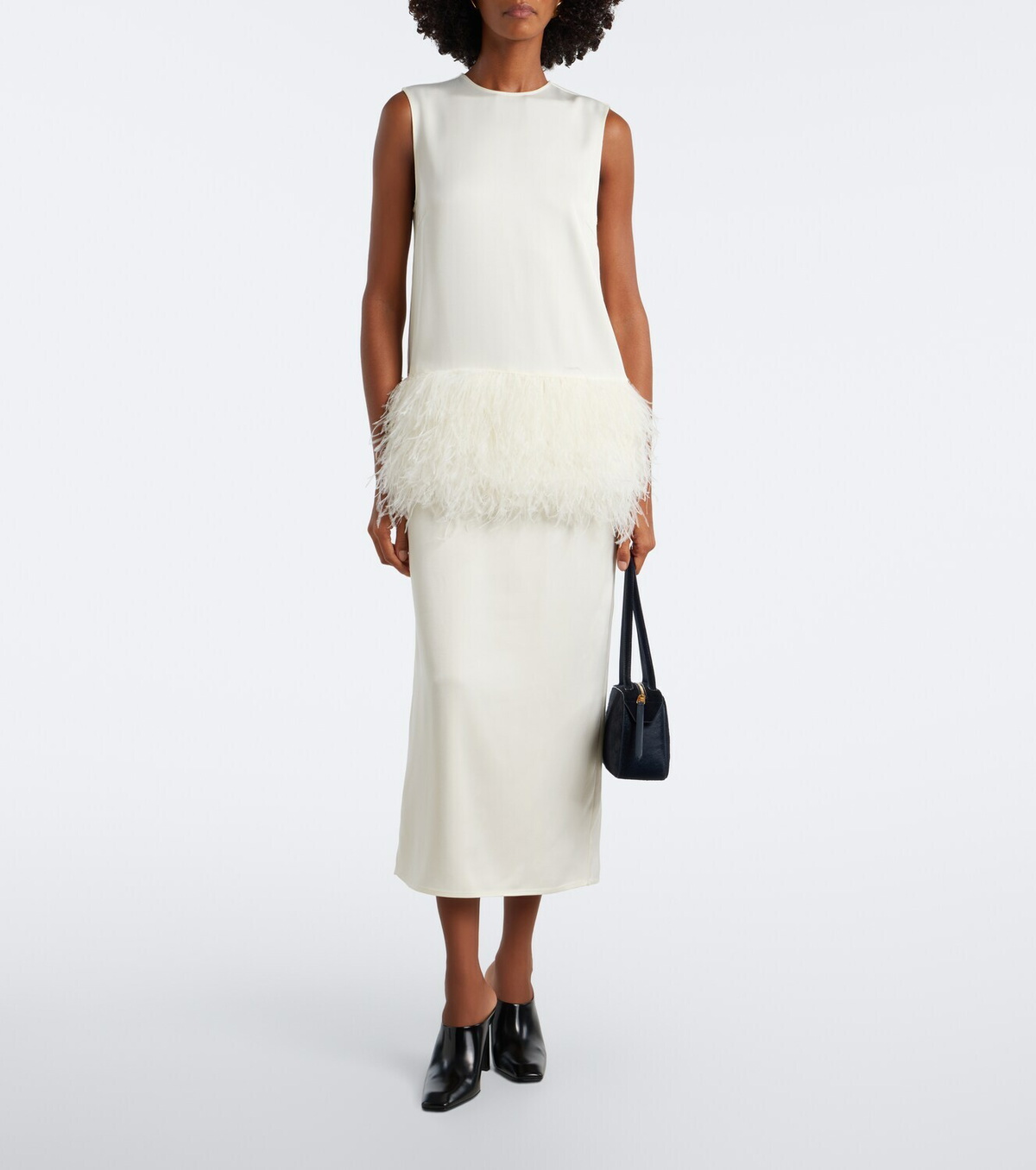 Loulou de Saison Sonia feather-trimmed midi dress