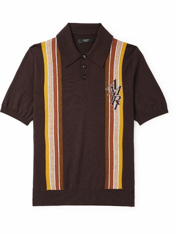 Photo: AMIRI - Striped Wool and Cotton-Blend Polo Shirt - Brown