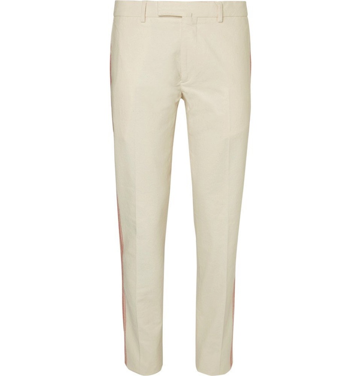 Photo: Valentino - Striped Slub Cotton Trousers - Men - Ecru