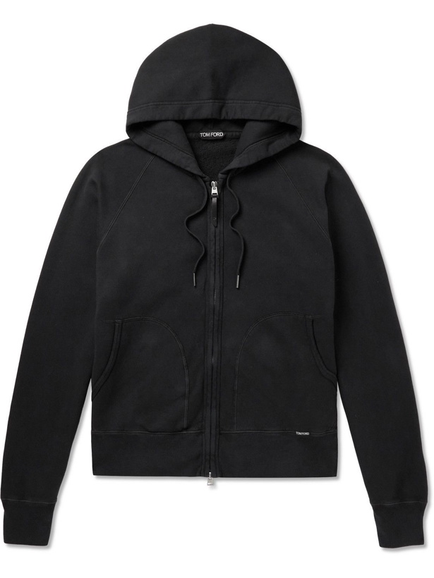 Photo: TOM FORD - Garment-Dyed Cotton-Jersey Zip-Up Hoodie - Black