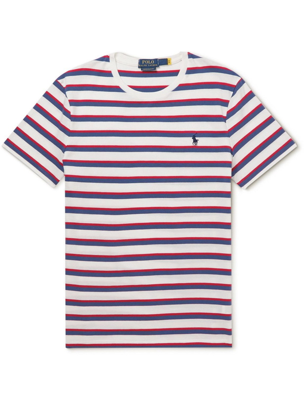 Photo: Polo Ralph Lauren - Logo-Embroidered Striped Cotton-Jersey T-Shirt - Blue