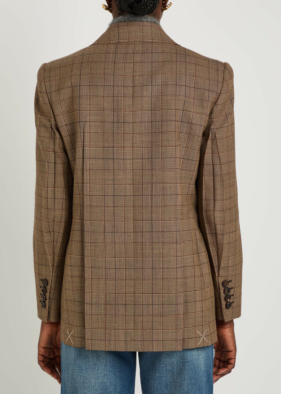 Chloe Checked Double-breasted Wool Blazer Brown