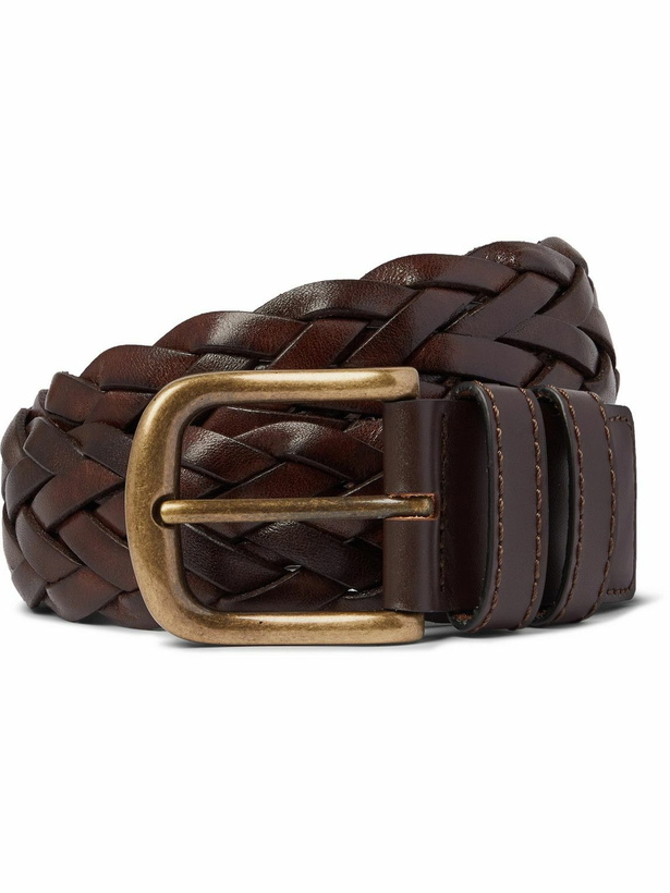 Photo: Anderson & Sheppard - 3.5cm Woven Leather Belt - Brown