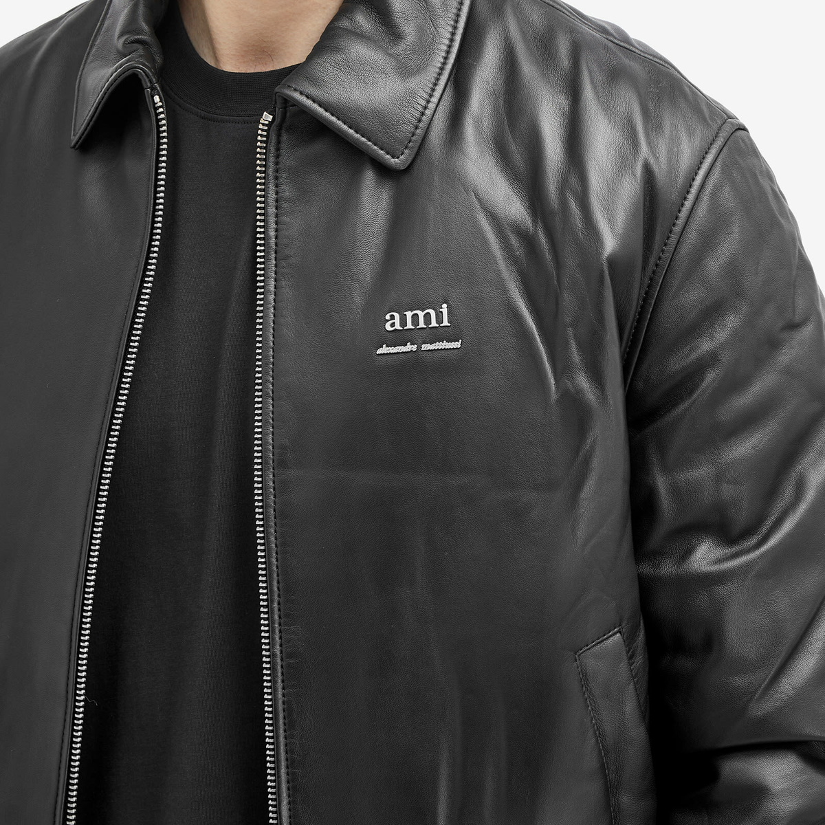 AMI Paris Men's Padded Leather Jacket in Black AMI