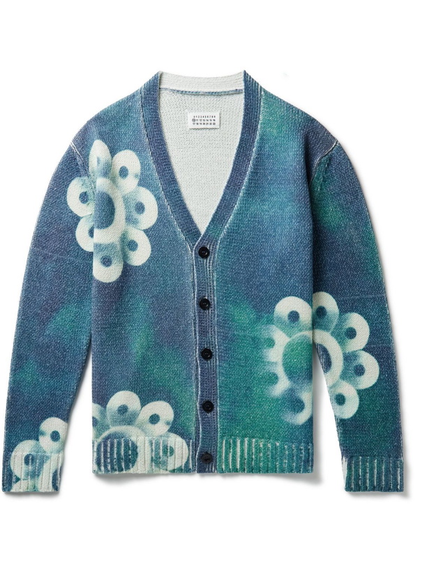Photo: Maison Margiela - Floral-Print Knitted Cardigan - Blue