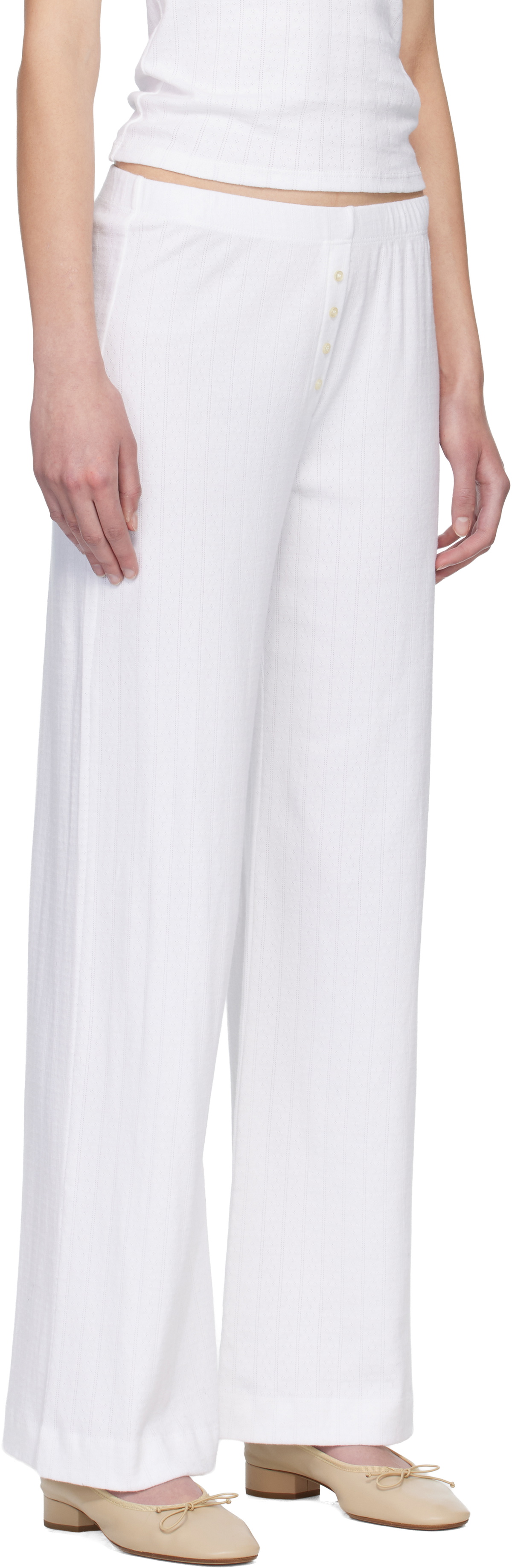 LESET White Pointelle Boxer Lounge Pants