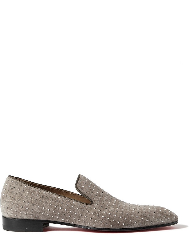 Photo: Christian Louboutin - Dandelion Plume Studded Suede Loafers - Gray