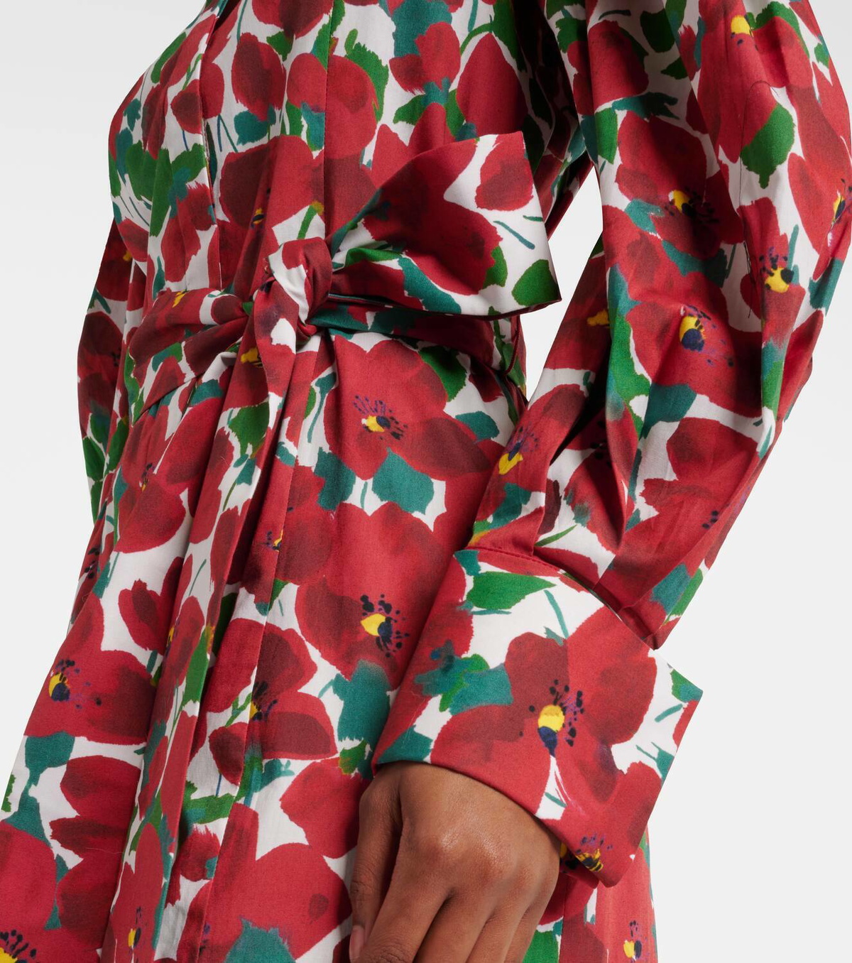 carolina herrera red shirt dress Carolina Herrera Belted Floral-Print Cotton-Blend Poplin Midi Shirt Dress In Red - 55% Off