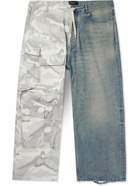 Balenciaga - Hybrid Wide-Leg Ripstop and Distressed Denim Drawstring Trousers - Blue