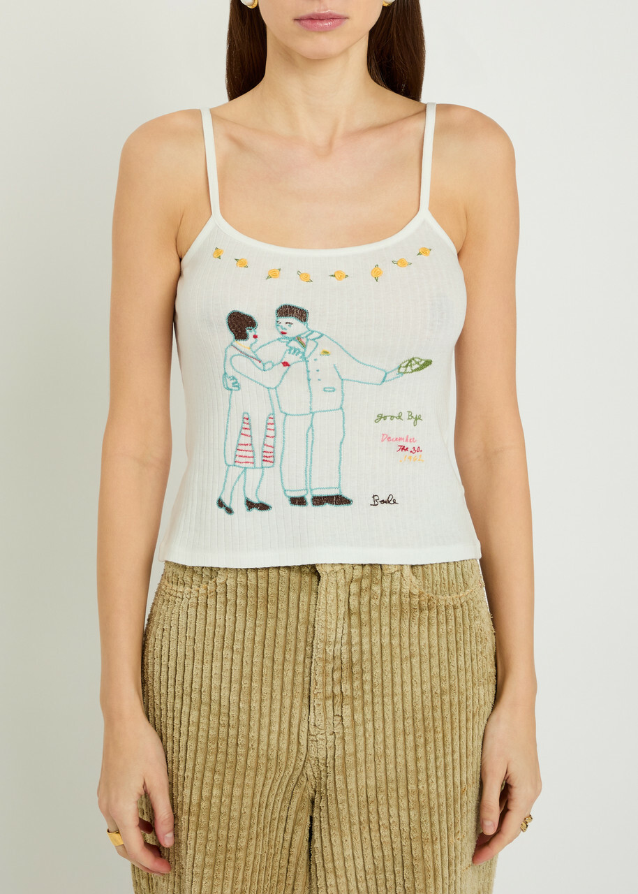Bode Companion Embroidered Cotton Tank Cream