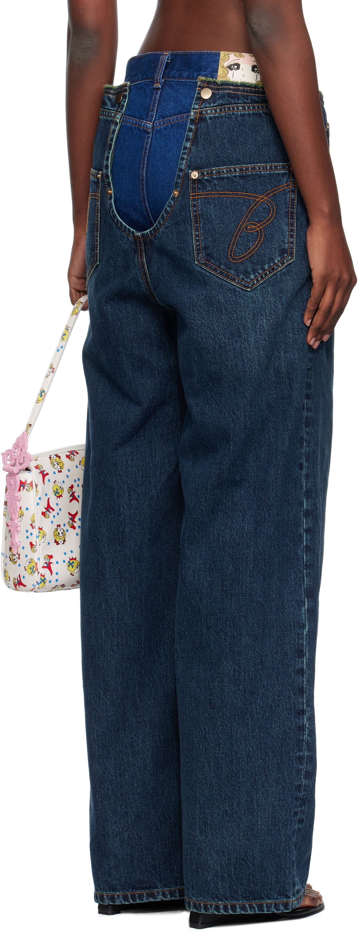 Pushbutton Navy Blooming Layered Washed Jeans